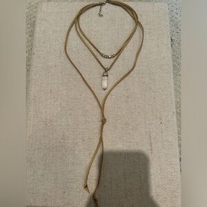 Leather Looped Necklace with Crystal and Gold Beads